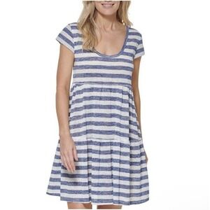 Tommy Hilfiger White & Blue Nautical Stripe Cap Swim Dress Cover-up Size L NWT